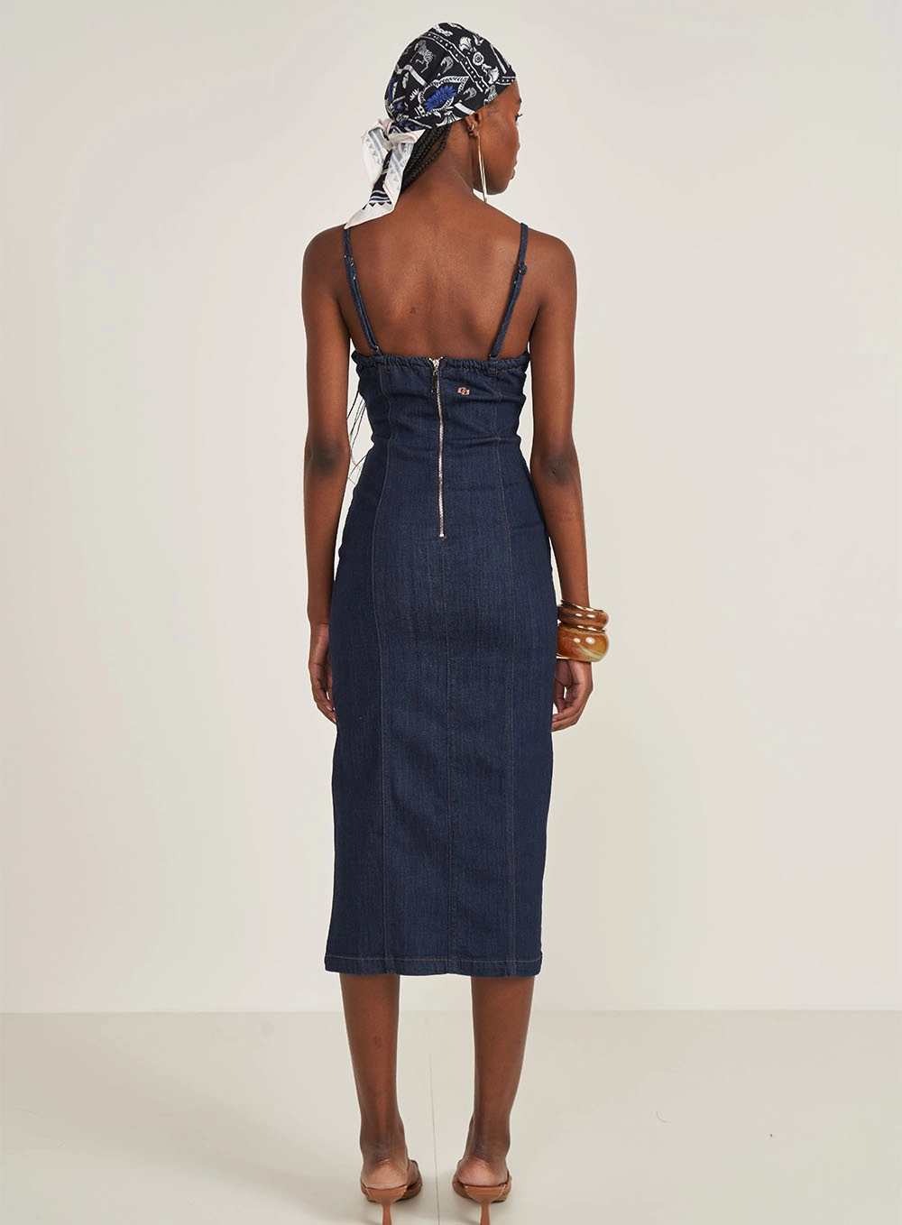 Vestido Jeans Midi Com Fenda Lateral Índigo