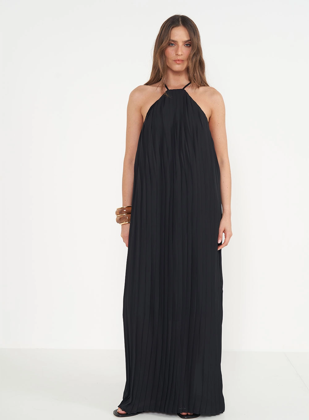Vestido Longo Plissado Loose Preto