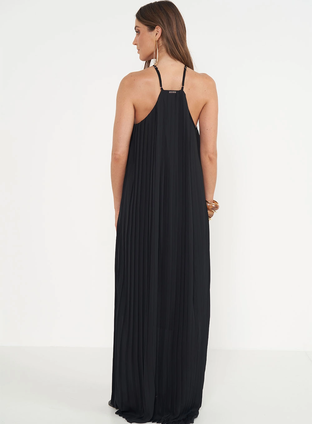 Vestido Longo Plissado Loose Preto