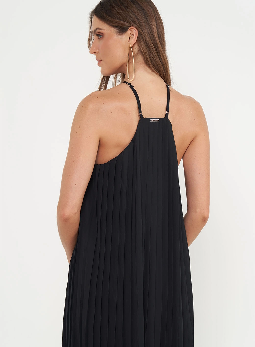 Vestido Longo Plissado Loose Preto
