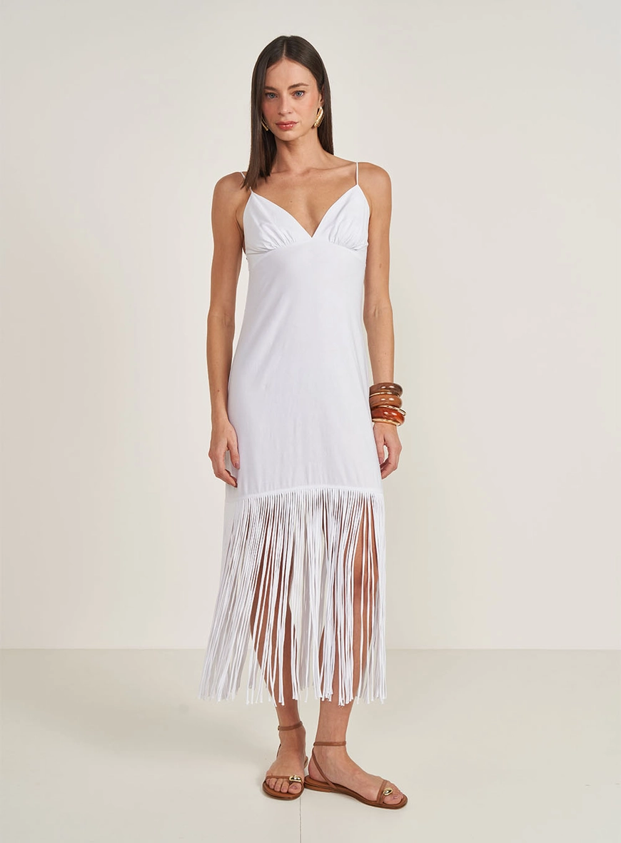 Vestido Midi Com Franjas
