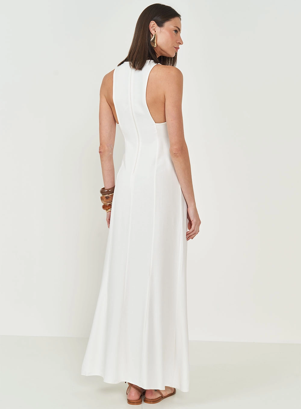 Vestido Em Crepe Midi Comfort Off Shell