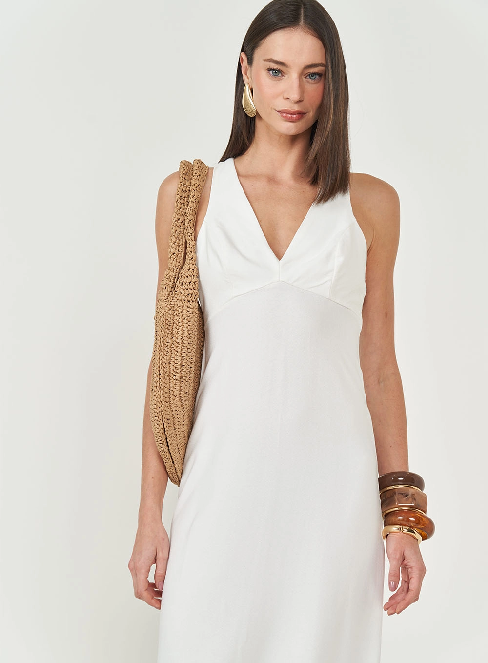 Vestido Em Crepe Midi Comfort Off Shell