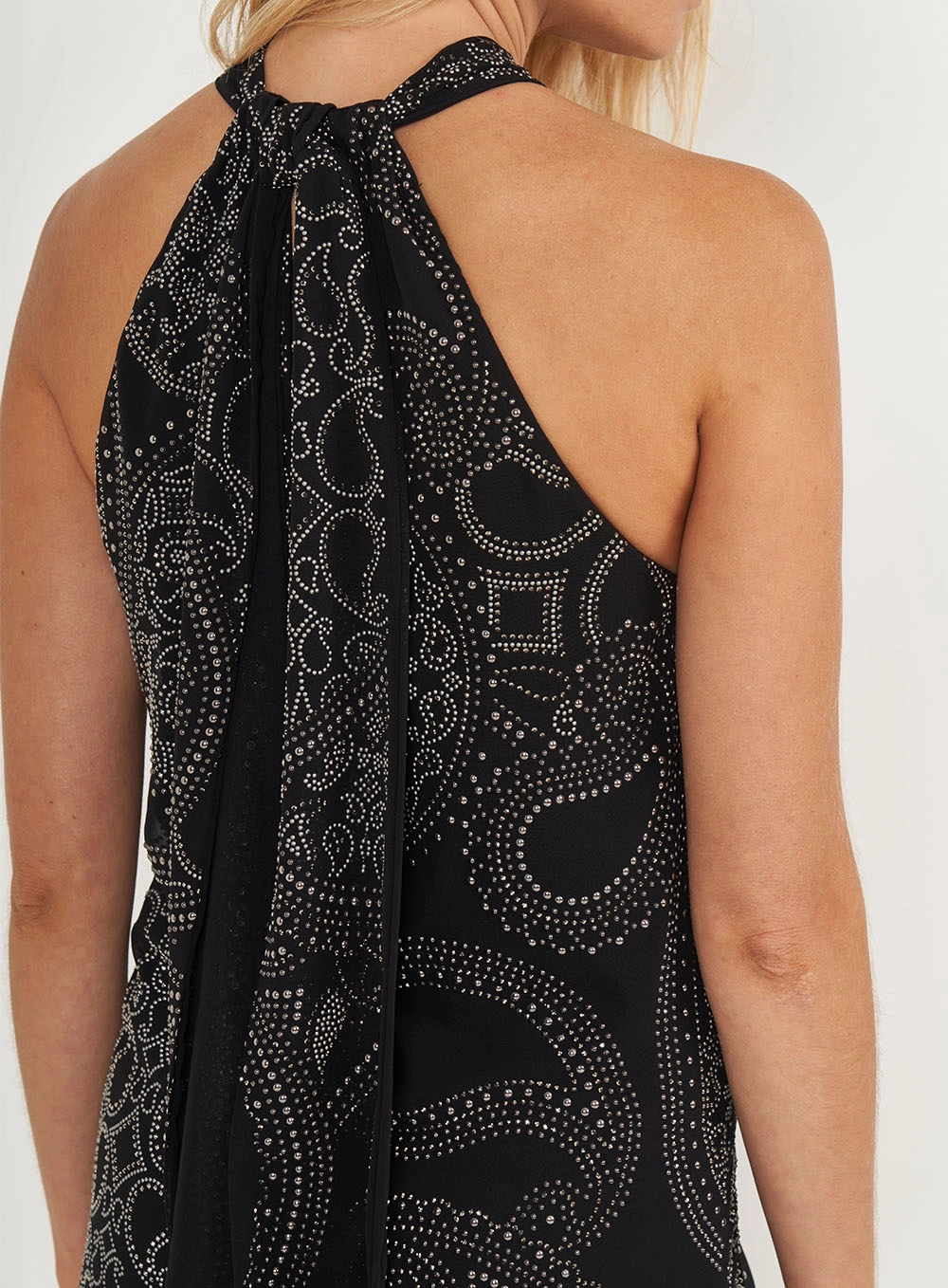 Vestido Midi Franjado Com Aplicação Preto