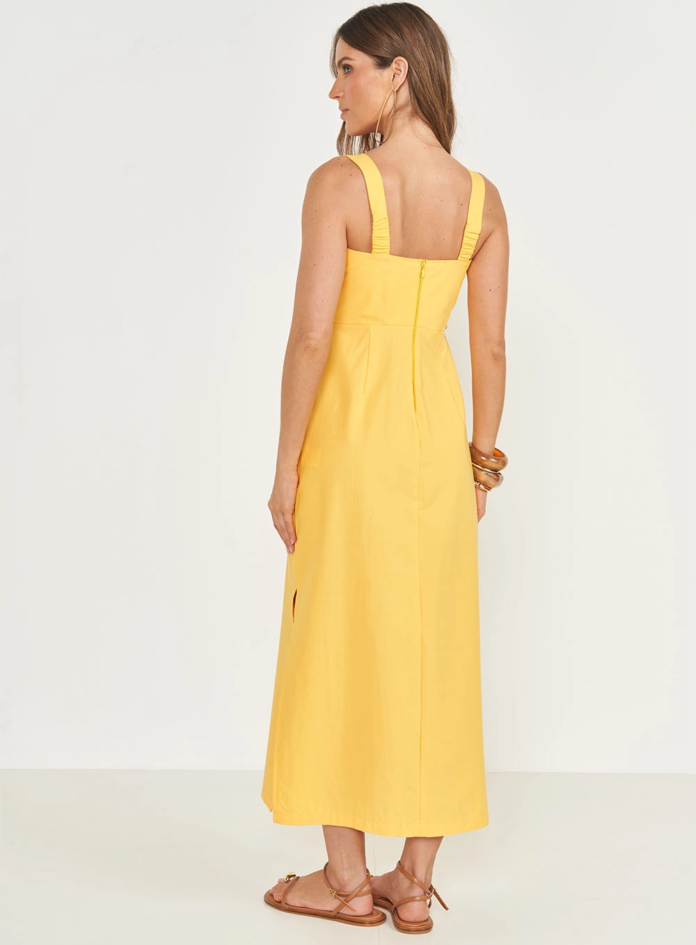 Vestido Midi Comfort Com Bojo Amarelo