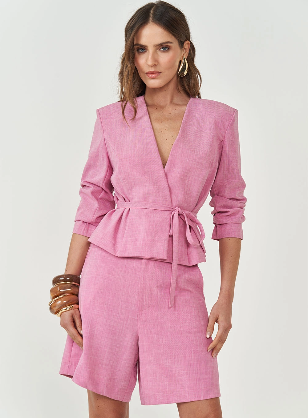 Blazer Comfort Com Faixa Para Amarração Rosa