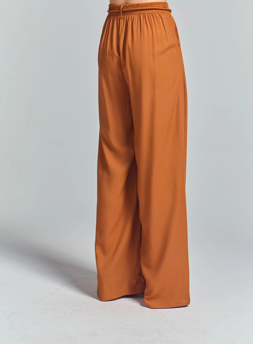 Calça Pantalona Com Cordão Marrom 3