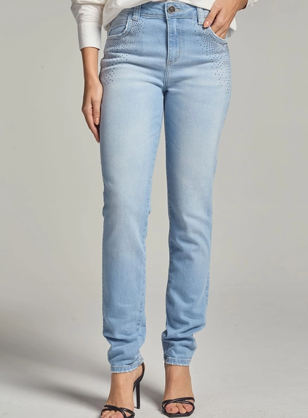 Calça Jeans Feminina Skinny Com Aplicação