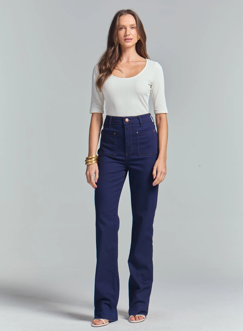 Calça Jeans Feminina Slim Com Detalhe Frontal Índigo 1