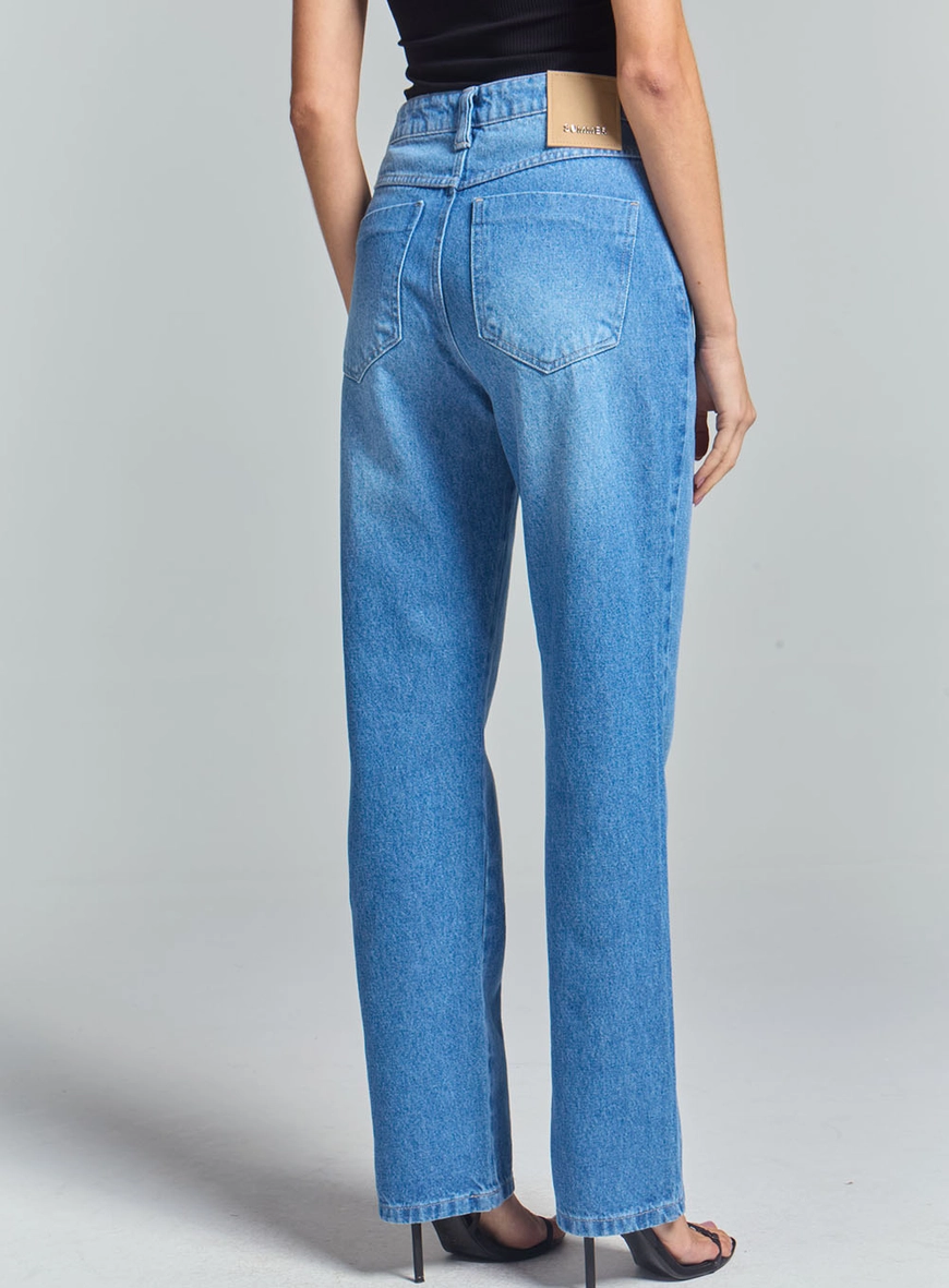 Calça Jeans Feminina Reta Com Aplicações Índigo 3