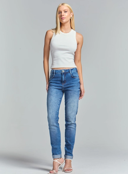 Calça Jeans Feminino Skinny Cintura Média
