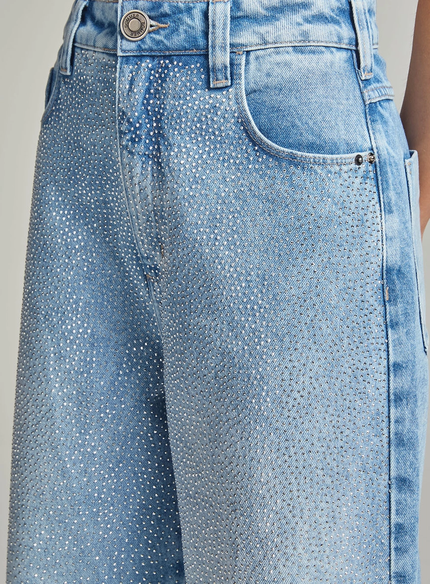 Calça Jeans Baggy Com Aplicação Índigo 3