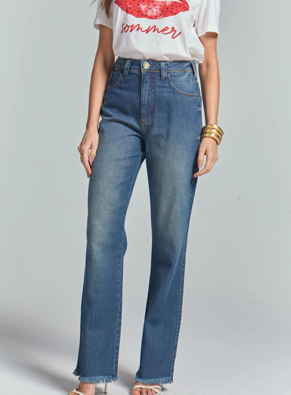 Calça Jeans Reta Cintura Alta Índigo 1