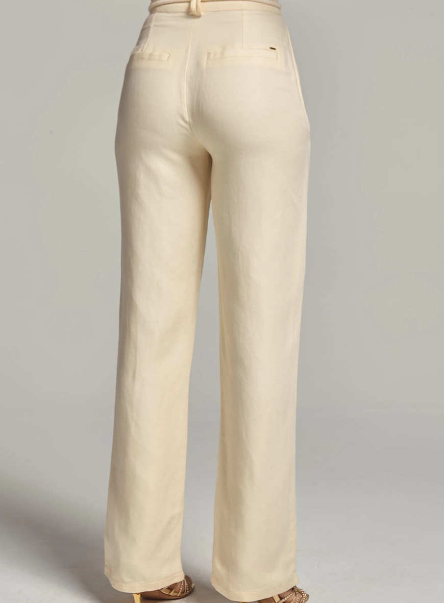 Calça Alfaiataria Reta Com Cordão Bege 4