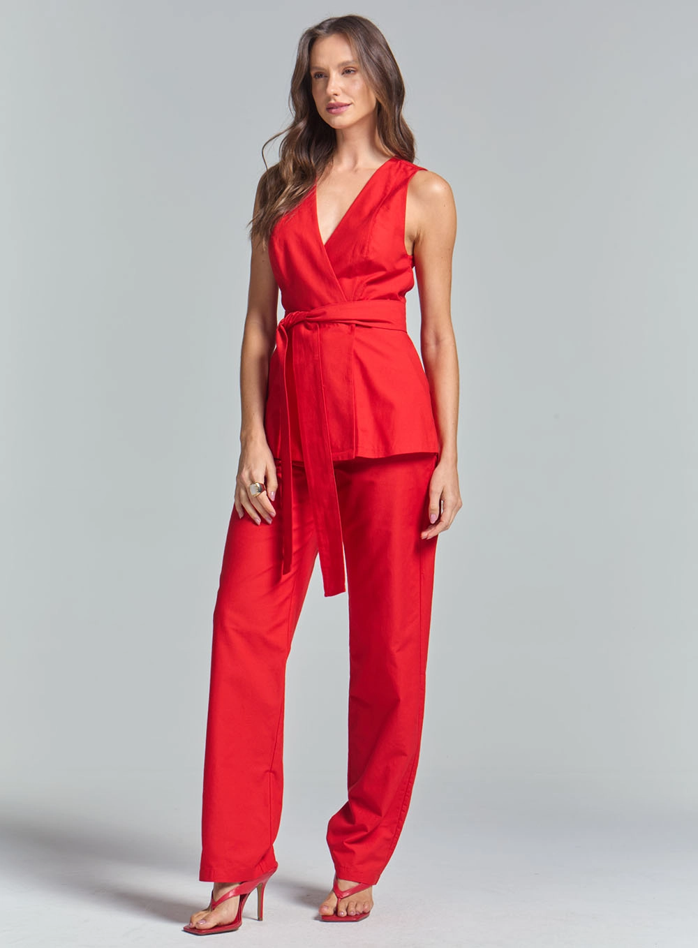 Calça Feminina Alfaiataria Reta Vermelho 1