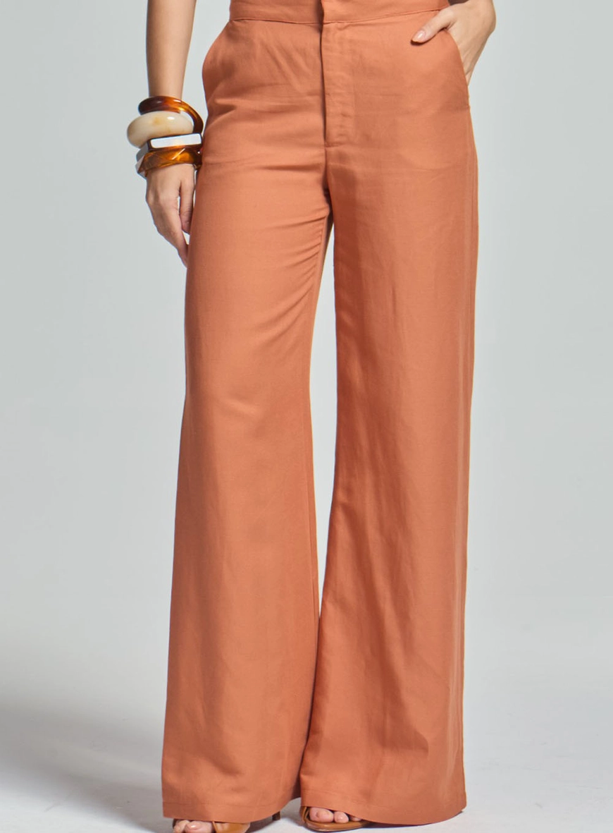 Calça Alfaiataria Pantalona Marrom 2