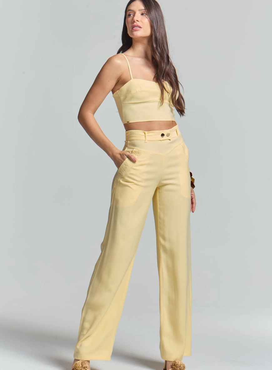 Calça Feminina Reta Alfaiataria Amarelo 1