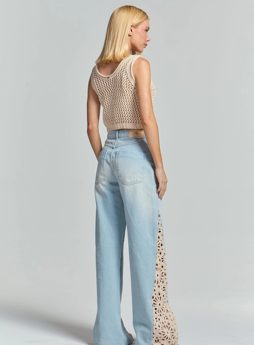 Calça Jeans Wide Leg Com Renda Índigo 4