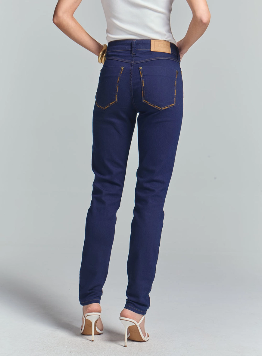 Calça Jeans Feminina Skinny Com Detalhe No Bolso Índigo 4