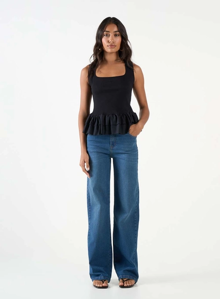 Calça Jeans Wide Leg Stretch