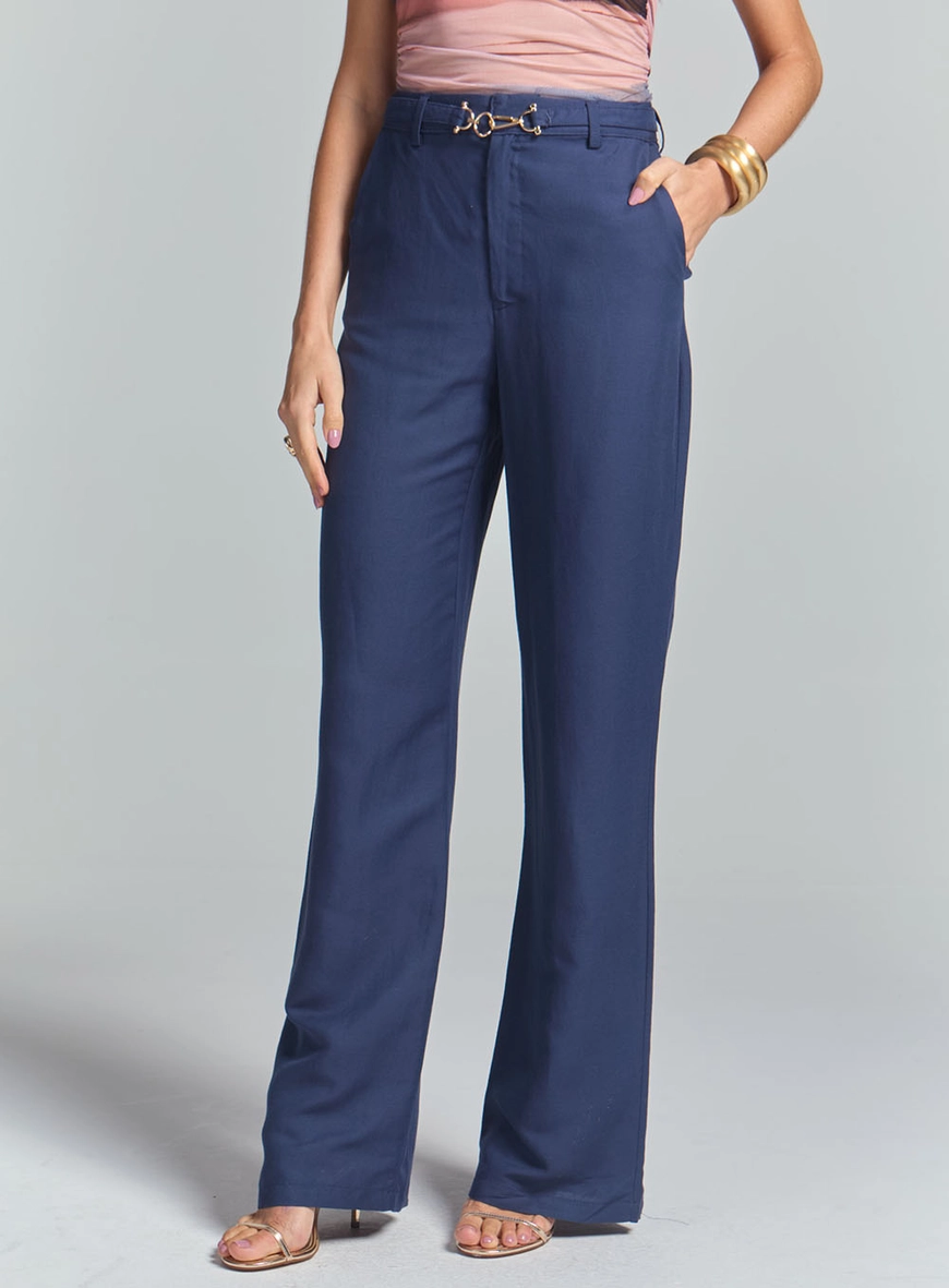Calça Feminina Pantalona Alfaiataria Azul 2