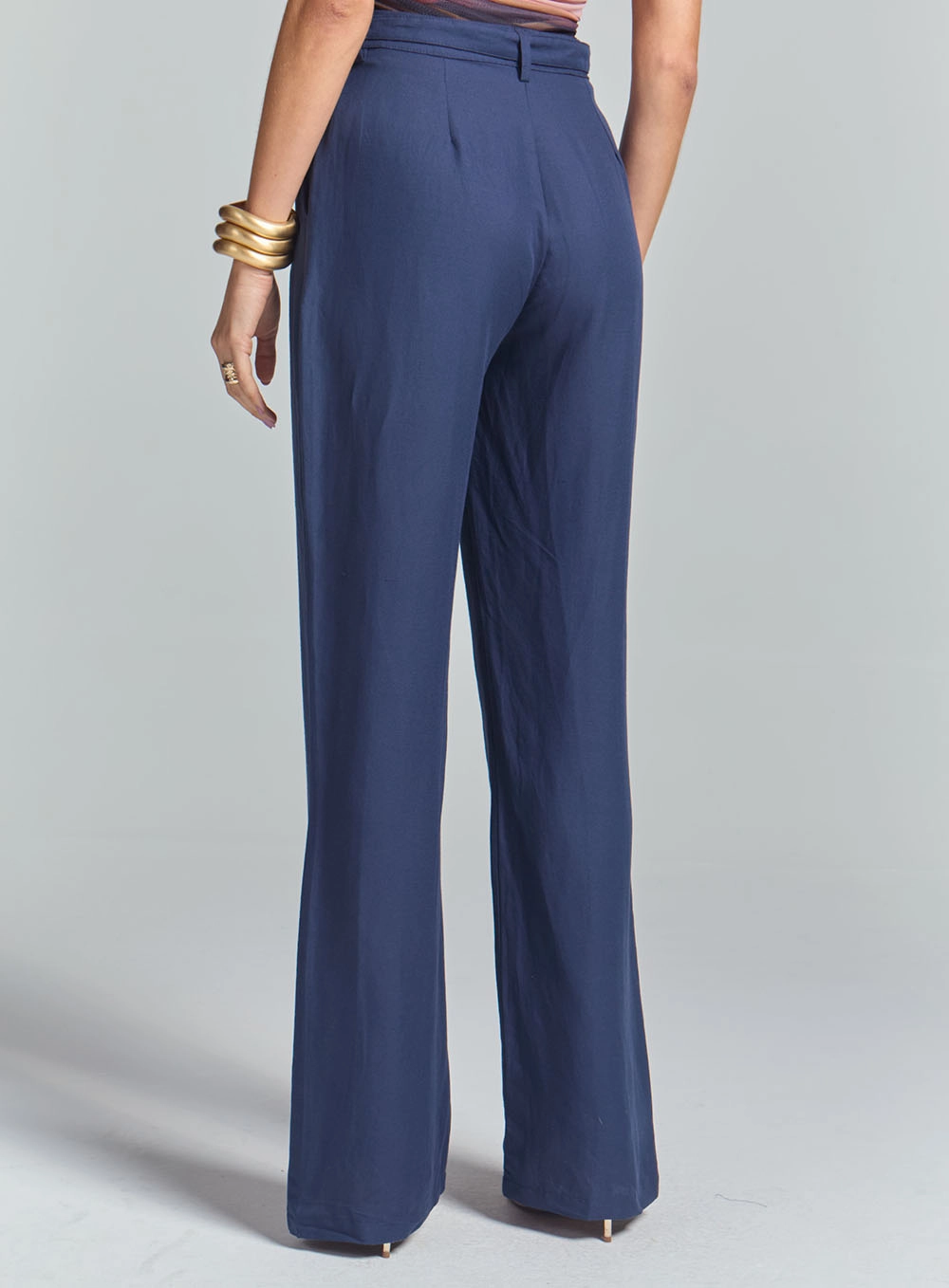 Calça Feminina Pantalona Alfaiataria Azul 4
