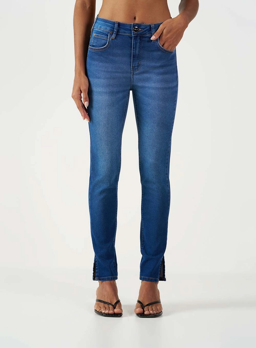 Calça Jeans Skinny Média Com Fenda Lateral Índigo 2