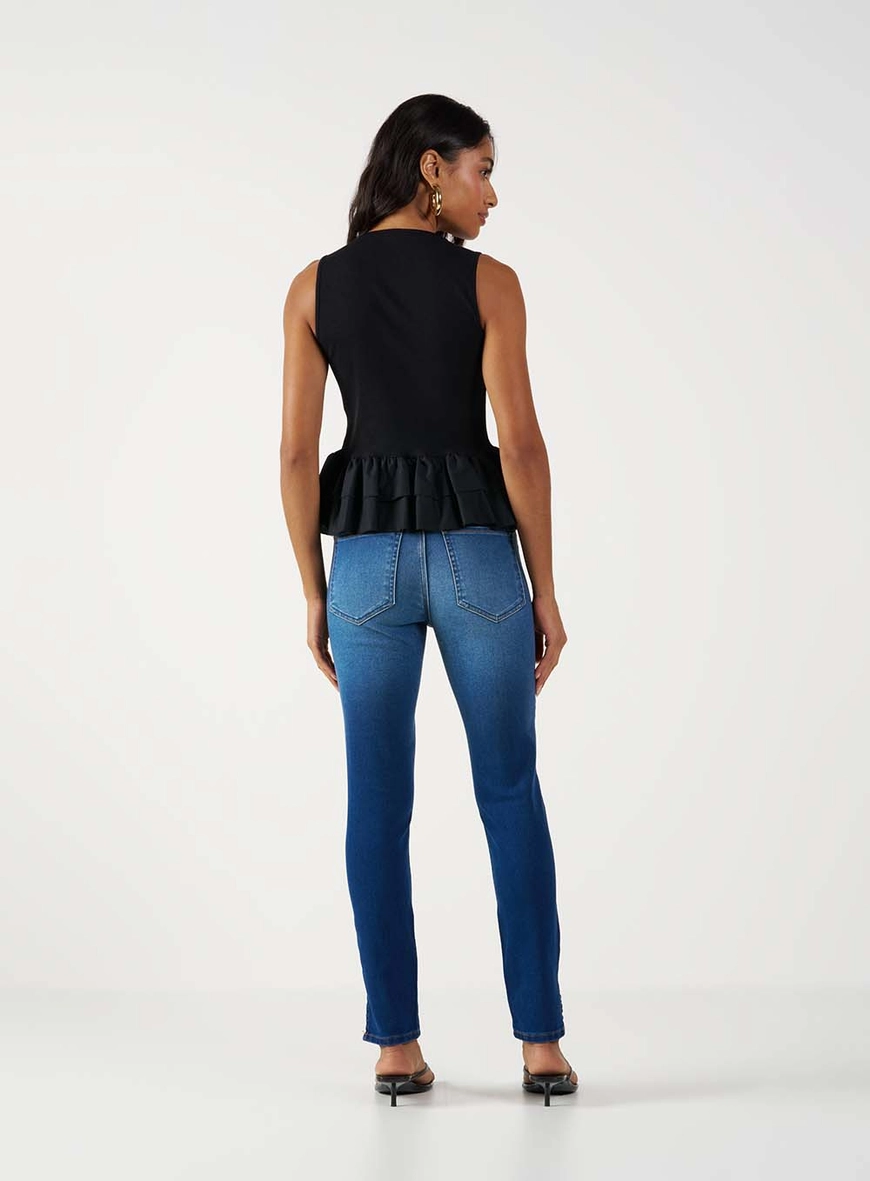 Calça Jeans Skinny Média Com Fenda Lateral Índigo 4