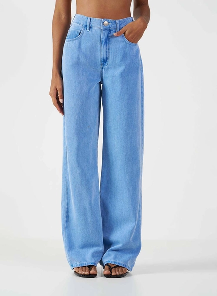 Calça Jeans Wide Leg Cós Alto