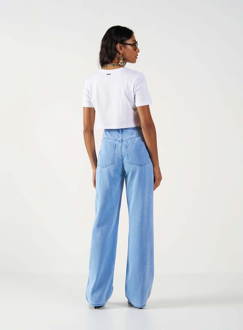 Calça Jeans Wide Leg Cós Alto Índigo 4