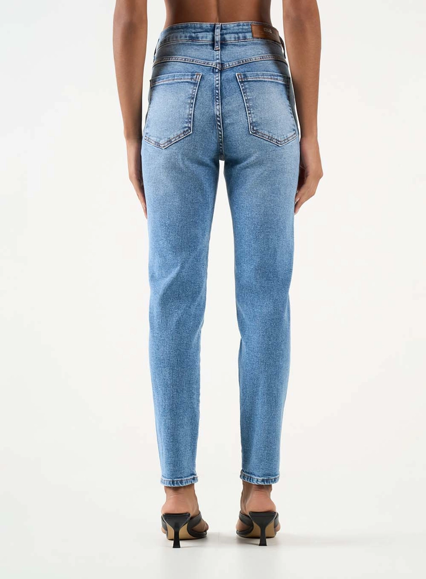 Calça Jeans Feminina Mom Stretch Com Bolsos Índigo 3