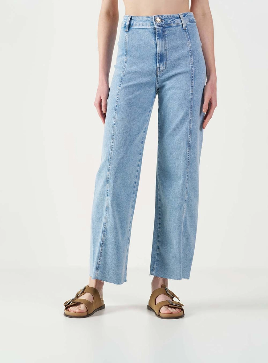 Calça Jeans Feminina Wide Leg Barra A Fio Índigo 2