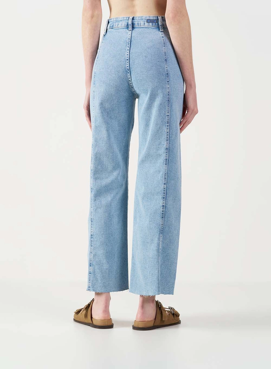 Calça Jeans Feminina Wide Leg Barra A Fio Índigo 3