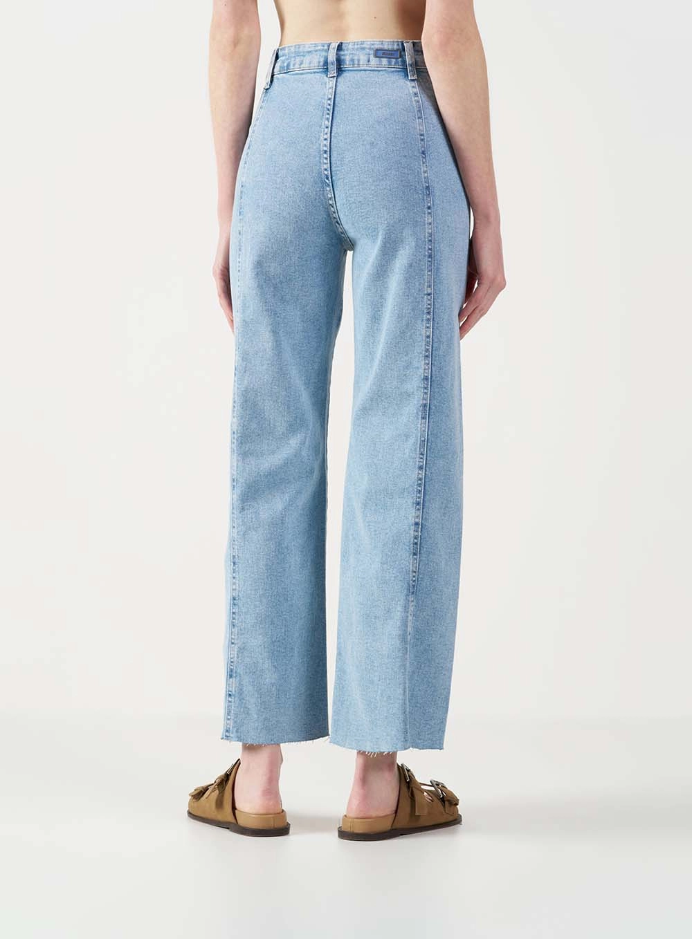 Calça Jeans Feminina Wide Leg Barra A Fio Índigo 3