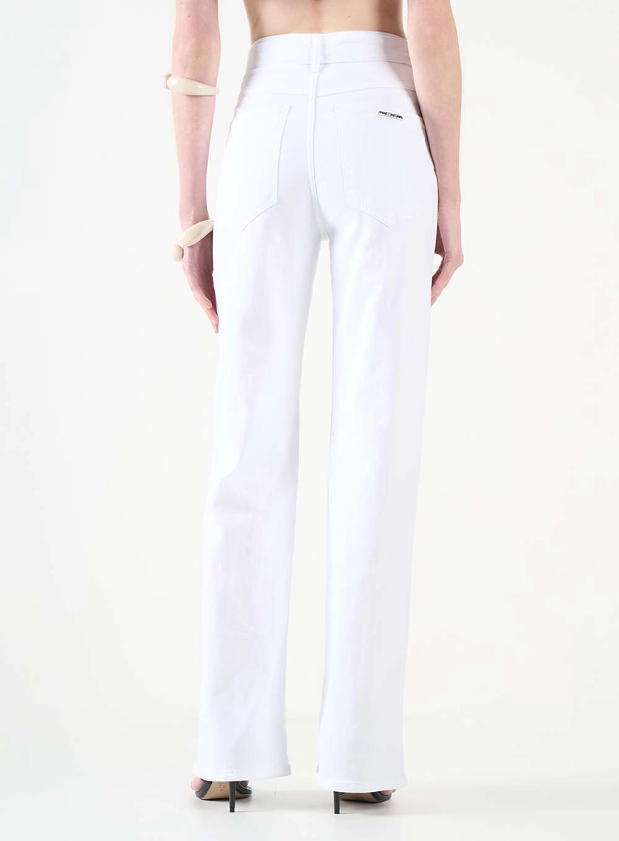 Calça Sarja Wide Leg Com Cinto Branco 3