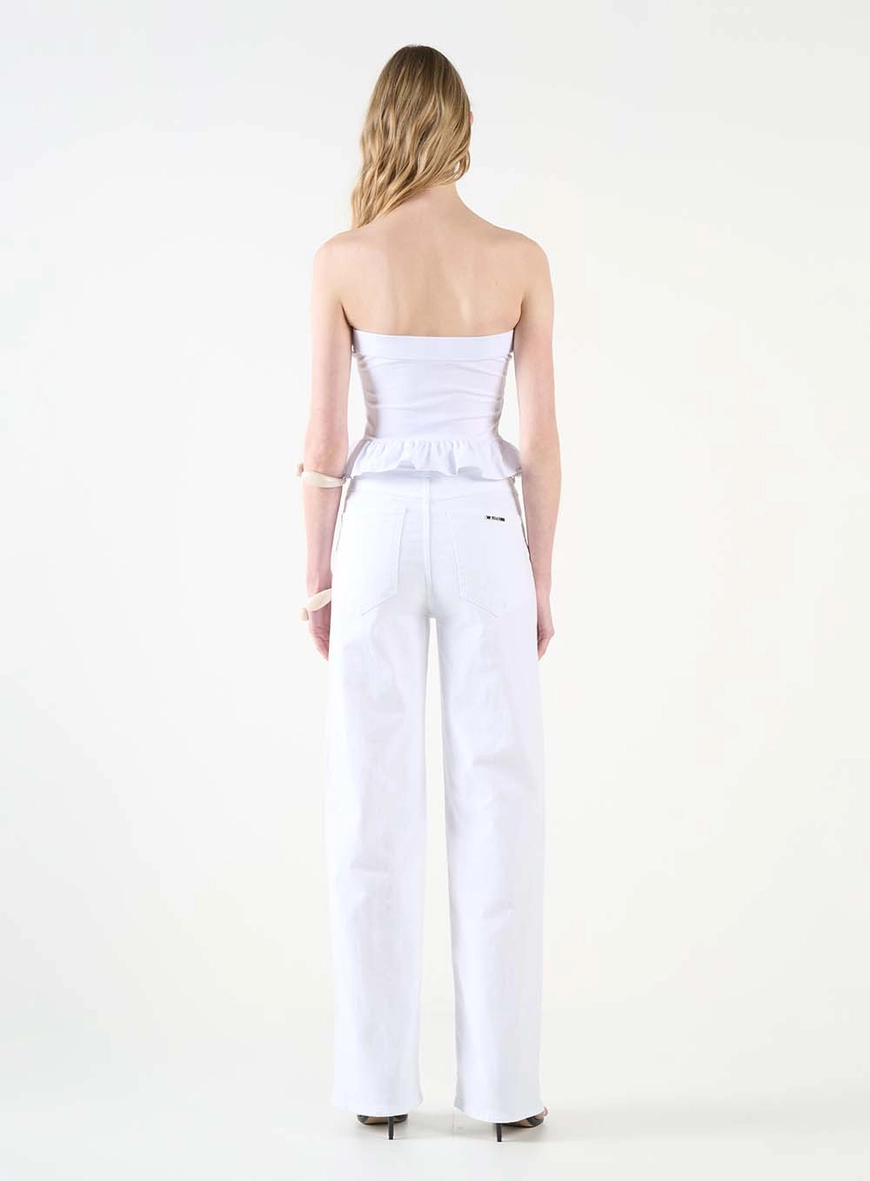 Calça Sarja Wide Leg Com Cinto Branco 4
