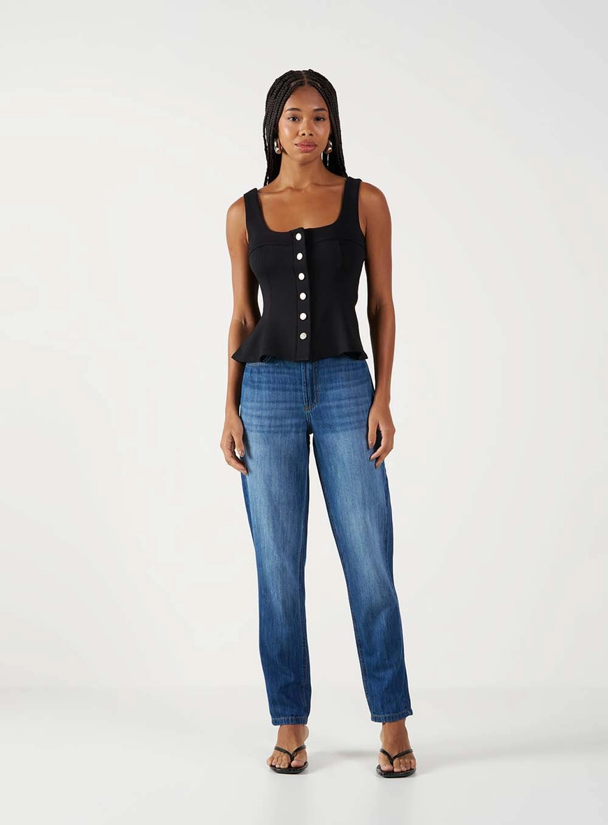 Calça Jeans Feminina Mom Com Logo Índigo 1
