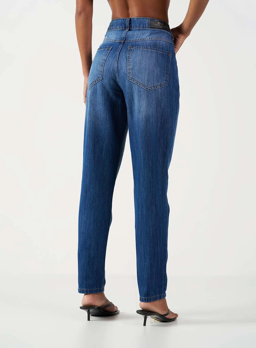 Calça Jeans Feminina Mom Com Logo Índigo 3