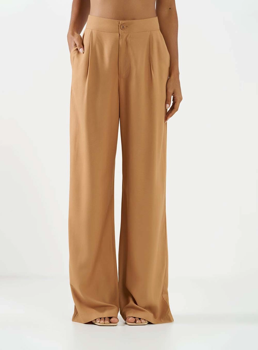 Calça Alfaiataria Wide Leg Marrom Delle 2