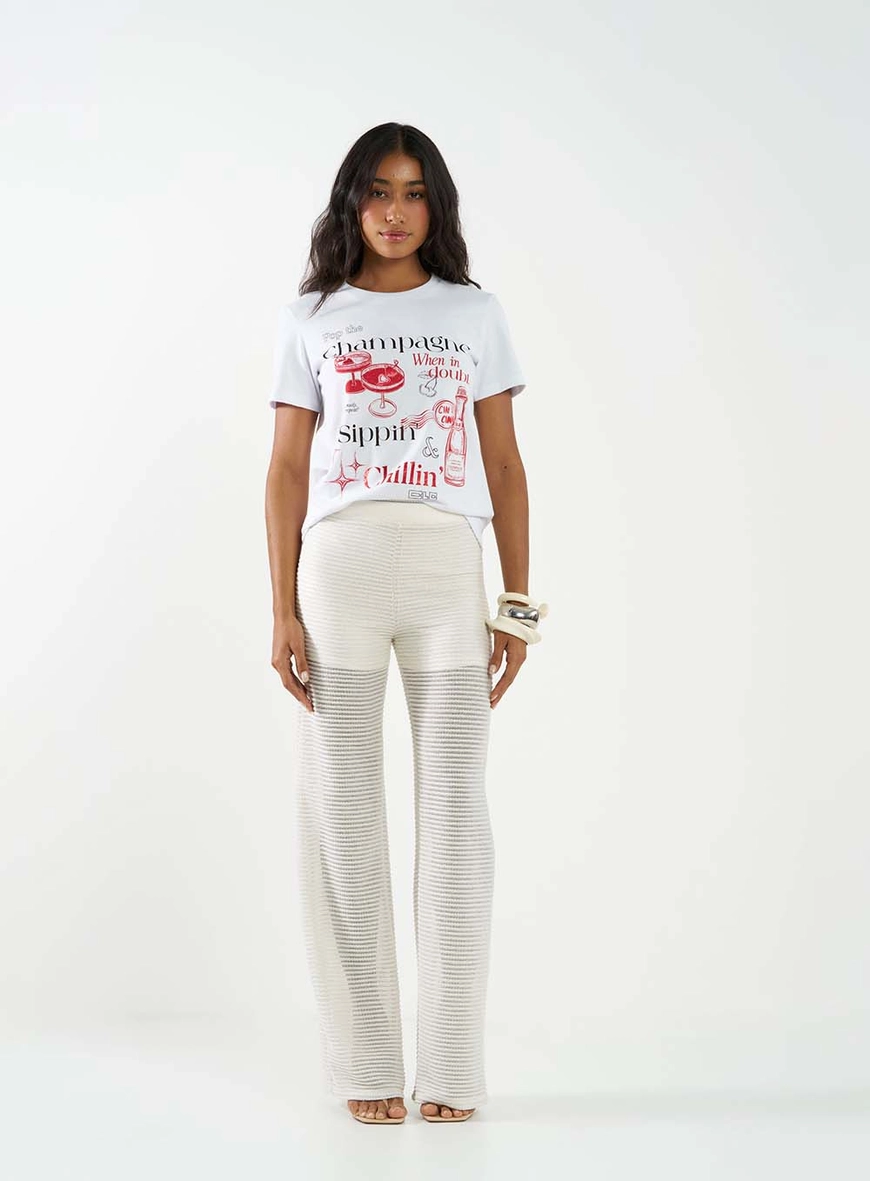 Calça Reta Alta Com Transparência Bege Italian 1