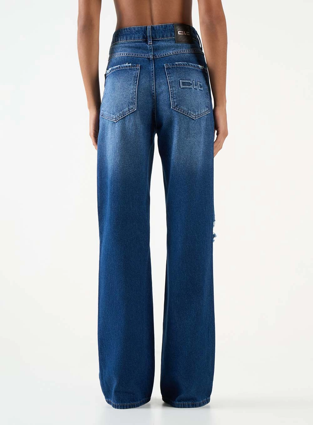 Calça Jeans Feminina Wide Leg Com Rasgos Índigo 3