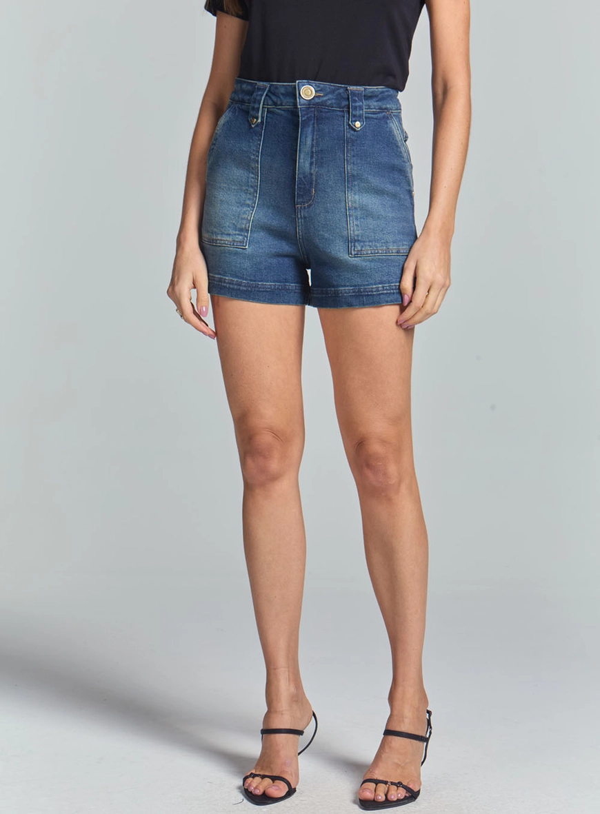 Short Jeans Vintage Com Bolsos Frontais Índigo 2