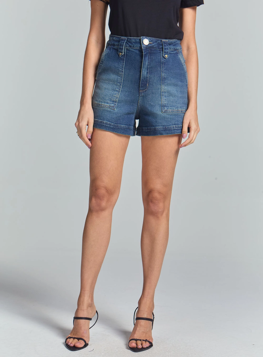 Short Jeans Vintage Com Bolsos Frontais Índigo 3