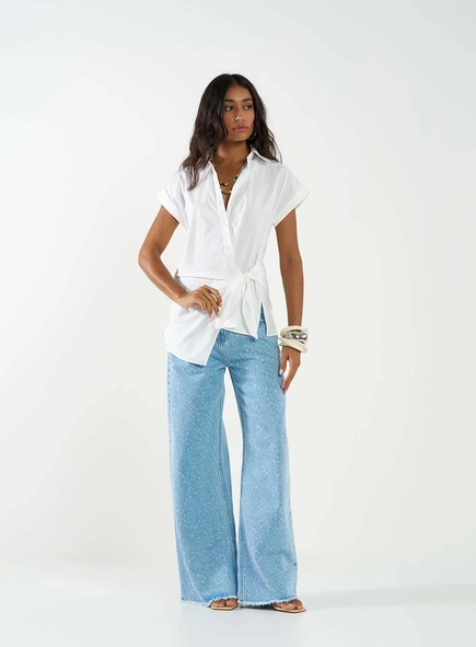 Calça Jeans Baggy Com Aplicação