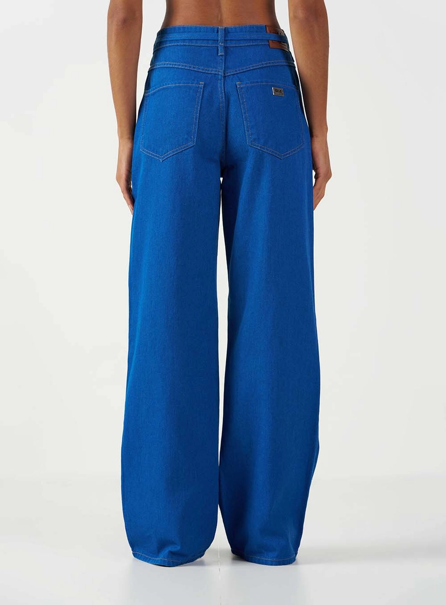 Calça Jeans Feminina Wide Leg Com Cinto Fino Índigo 3