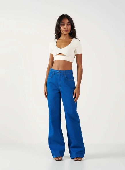 Calça Jeans Feminina Wide Leg Com Cinto Fino