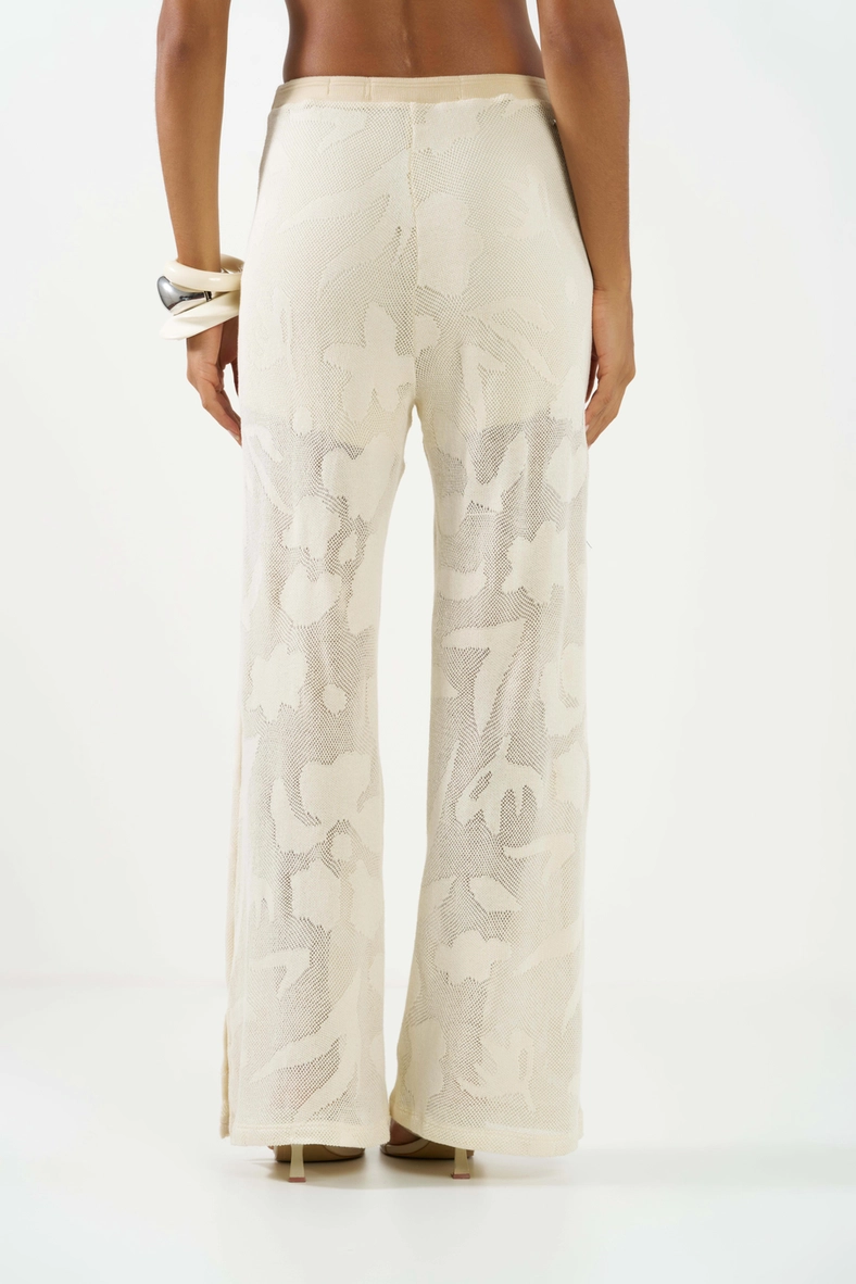Calça Wide Leg Em Tricô Bege Italian 3