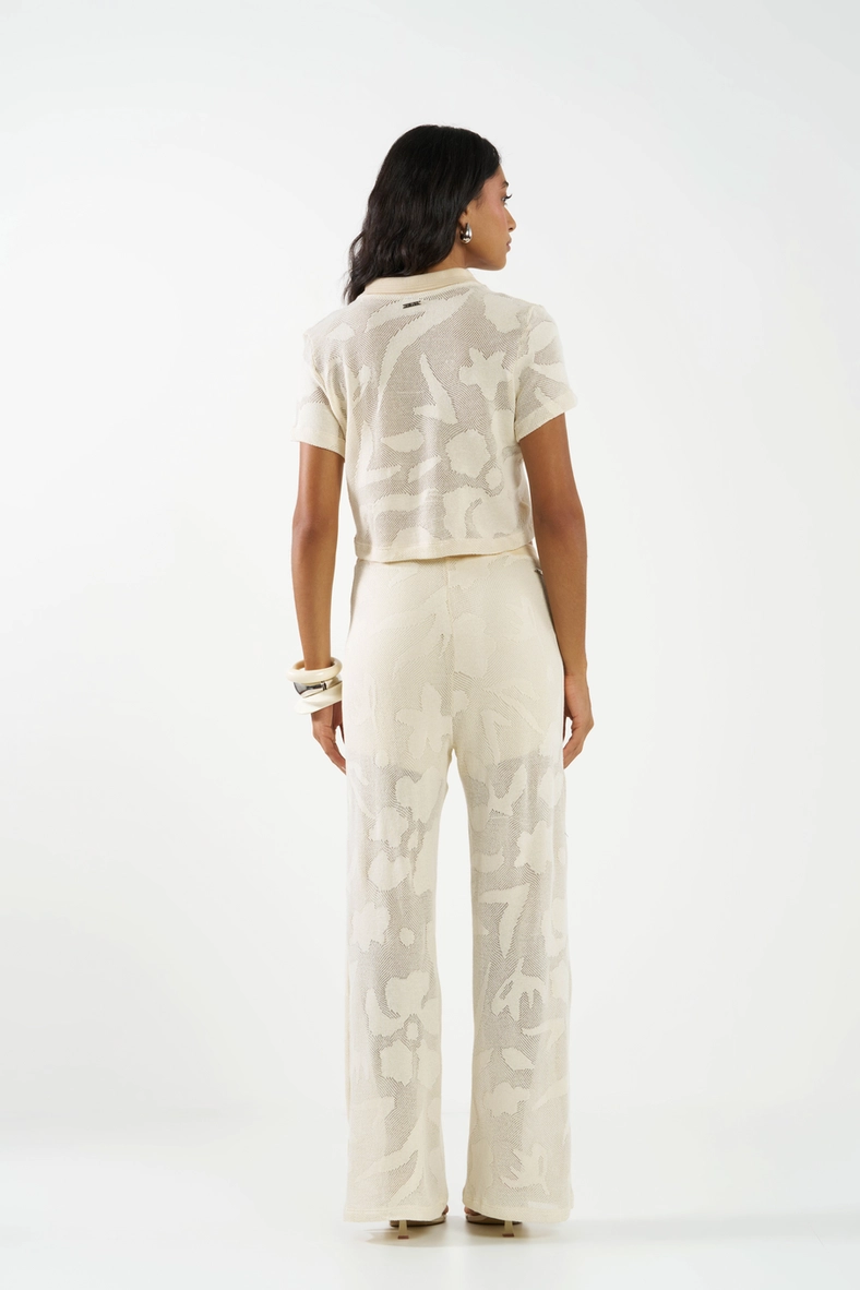 Calça Wide Leg Em Tricô Bege Italian 4