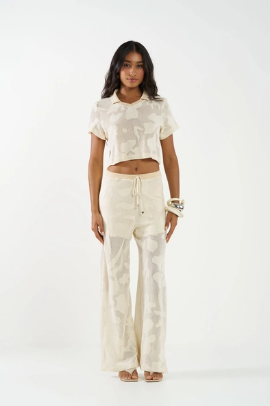 Calça Wide Leg Em Tricô