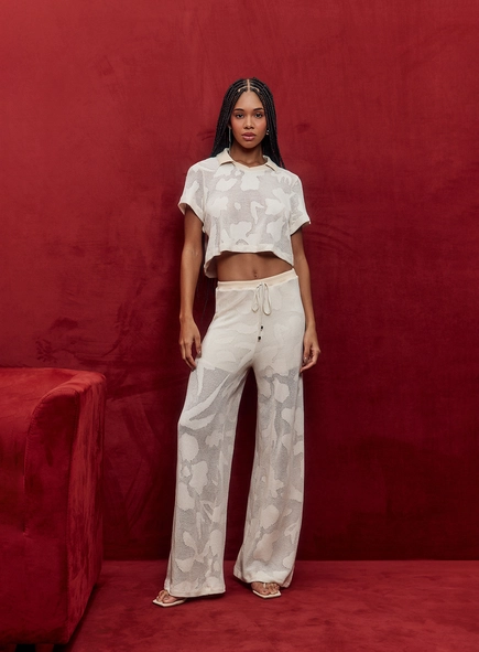 Calça Wide Leg Em Tricô